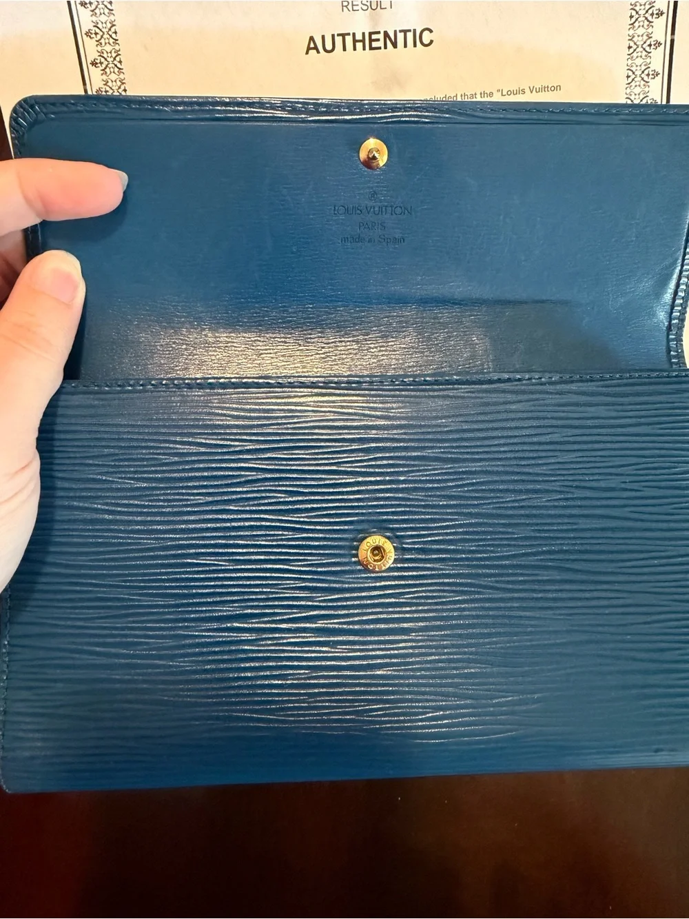 Authentic Louis Vuitton Blue Epi Leather Continental Wallet
